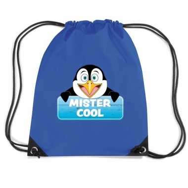 Mister cool de pinguin rugtas / gymtas blauw voor kinderen