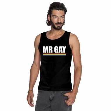 Mister gay mouwloos shirt zwart met regenboog vlag heren