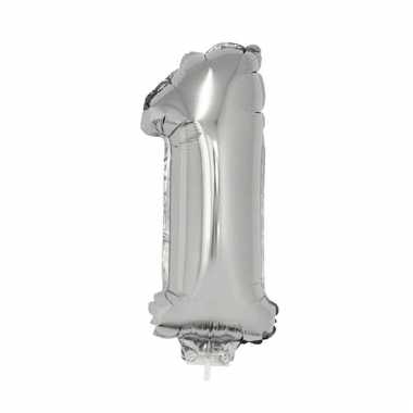 Opblaasbare cijfer 1 zilver 41 cm