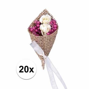 Pakketje jute bruidscorsages 20 stuks