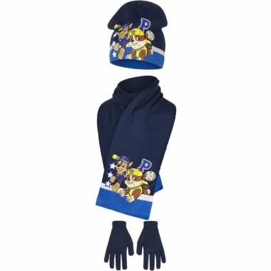 Paw patrol winter accessoires donkerblauw voor jongens