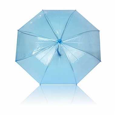 Plastic paraplu blauw doorzichtig