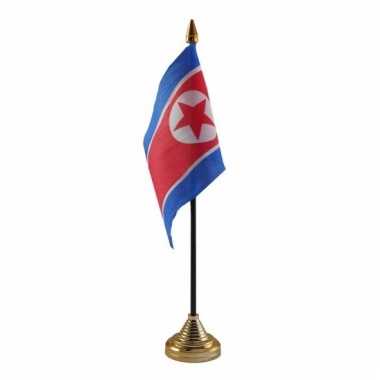 Polyester noord koreaanse vlag voor op bureau 10 x 15 cm