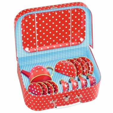 Rood poppen servies met koffertje