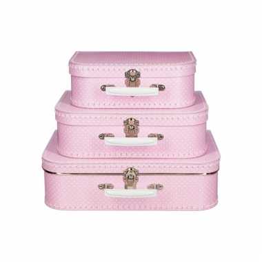 Roze koffertje met witte stip 30 cm