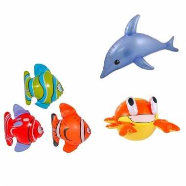 Set opblaasbare decoratie 3 vissen 1 dolfijn en 1 krab