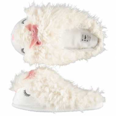 Sloffen/pantoffels instappers witte alpaca voor dames