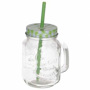 Smoothies drinkbeker groen met rietje 500 ml