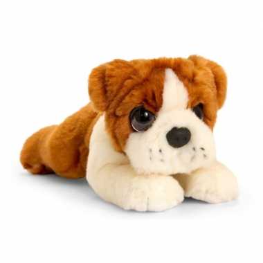 Speelgoed liggende knuffel bulldog bruin/wit hondje 25 cm