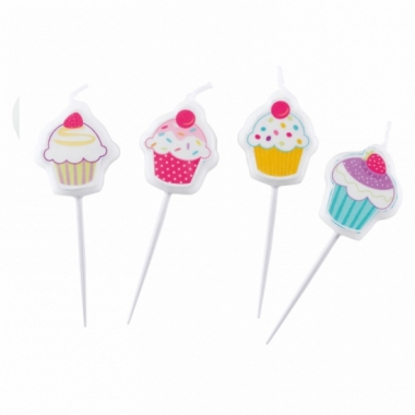 Taartdecoratie cup cake kaarsjes 4 stuks