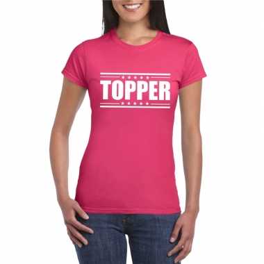 Topper t-shirt fuchsia roze dames