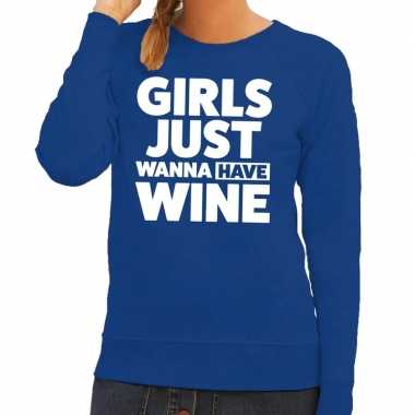 Toppers - girls just wanna have wine tekst sweater blauw voor dames
