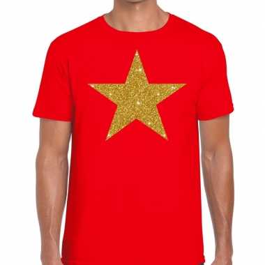 Toppers - gouden ster glitter fun t-shirt rood heren