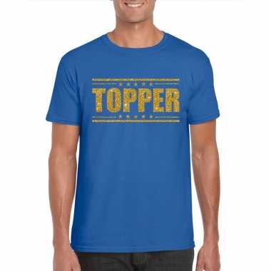 Toppers - topper t-shirt blauw met gouden glitters heren