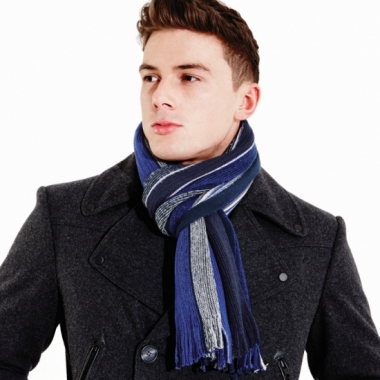 Warme sjaal blauw met grijs