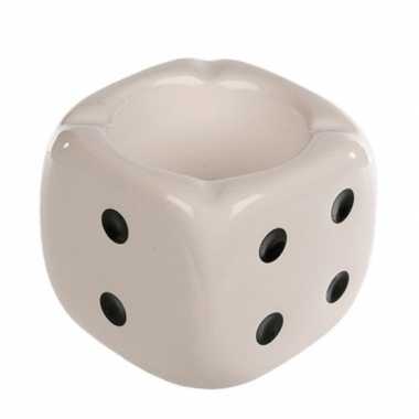 Witte asbak in de vorm van een dobbelsteen 8 cm