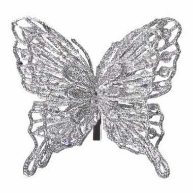 Zilveren kerstboom versiering vlinder 13 cm