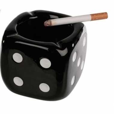 Zwarte asbak in de vorm van een dobbelsteen 8 cm