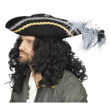 Zwarte piraten hoed luxe met veren