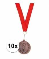 10x bronzen medailles aan rood halslint
