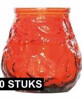 10x horeca tafelkaarsen in oranje glas 7 cm