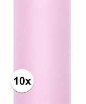 10x rollen tule stof licht roze 15 cm breed