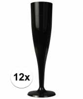 12 x wegwerp plastic zwarte champagneglazen flutes