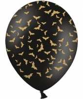 12x halloween decoratie ballon matzwart met gouden vleermuisprint 30 cm