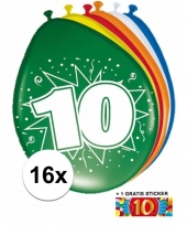 16 party ballonnen 10 jaar opdruk sticker