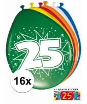 16 party ballonnen 25 jaar opdruk sticker