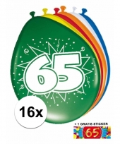 16 party ballonnen 65 jaar opdruk sticker