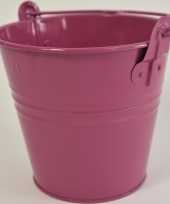 1x fuchsia roze metalen emmer 16 x 14 cm asbak bestekbak bloempotje