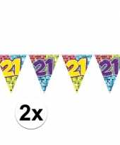 2x mini vlaggenlijn feestversiering met leeftijd 21