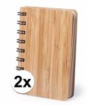 2x notitieboekjes schriftjes met bamboe kaft 9 x 12 cm