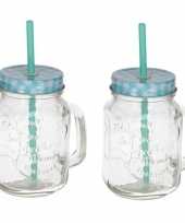 2x smoothies drinkbekers blauw met rietje 500 ml