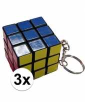 3x mini kubus spelletjes 3 cm aan sleutelhanger