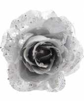 3x zilveren kerstversiering roos