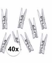 40x mini metallic zilveren knijpertjes