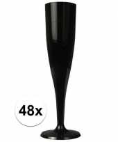 48 x wegwerp plastic zwarte champagneglazen flutes
