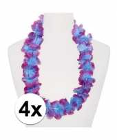 4x hawaii bloemenkransen paars blauw