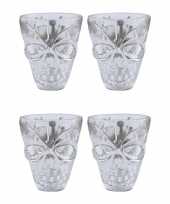 4x shotglas met skeletten doodshoofd