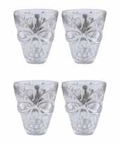 4x shotglas met skeletten doodshoofd