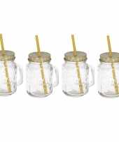 4x smoothies drinkbeker geel met rietje 500 ml