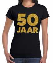 50 jaar gouden glitter verjaardag t-shirt zwart dames