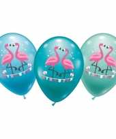 6 flamingo ballonnen blauw groen