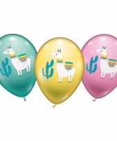 6 lama alpaca ballonnen groen geel roze