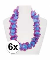 6x hawaii bloemenkransen paars blauw