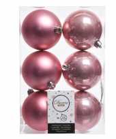 6x kerstboom ballen oud roze 8 cm