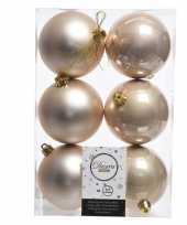 6x licht parel champagne kerstballen 8 cm glanzende matte kunststof plastic kerstversiering