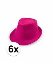 6x voordelige roze trilby hoedjes